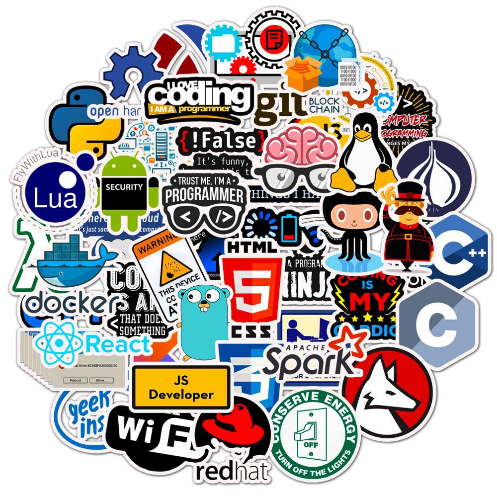 Set 50 miếng dán In194 cao cấp , Sticker dán chống thấm nước - 6-8CM - JS Developer