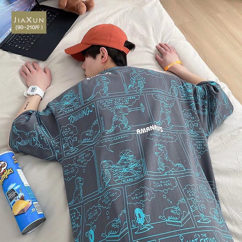 Áo Thun Nam Tay Ngắn Dáng Rộng In Hình Truyện Tranh Toàn Diện Size M-7XL Thời Trang Mùa Hè