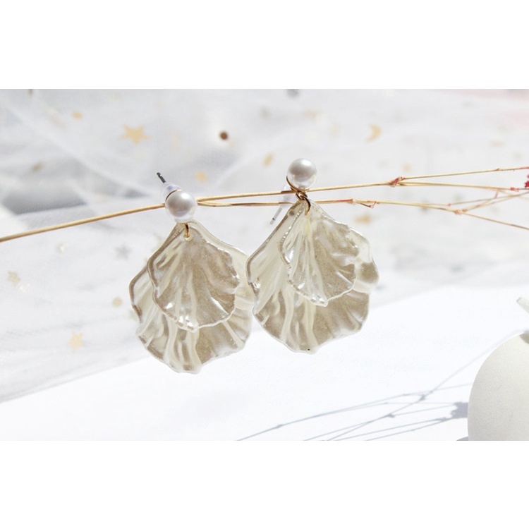 Khuyên tai vỏ sò 2 lớp đính ngọc trai giả sang trọng thời trang