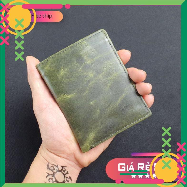 Ví da Pullup wax WS107 Xanh Olive - 100% da bò thật, BH 3 năm