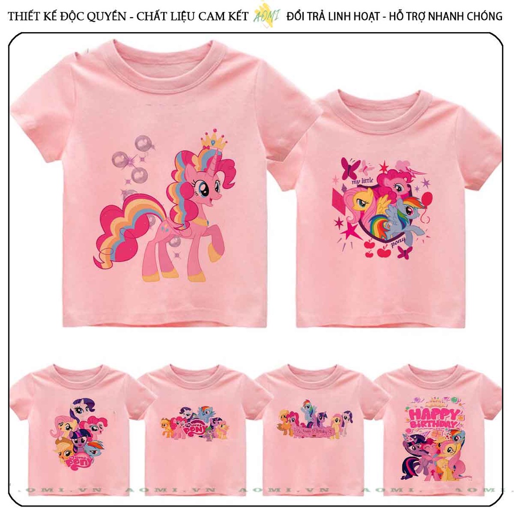 ÁO THUN UNISEX little pony PHÔNG HỒNG TAY NGẮN NAM NỮ GIA ĐÌNH CẶP ĐÔI SIZE TRẺ EM BÉ TRAI GÁI AOMIVN