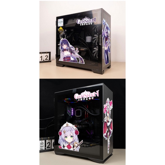 Genshin Impact Stickers cho PC Case ATX Mid Tower Máy tính trang trí nội thất Decal chống thấm nước có thể tháo rời