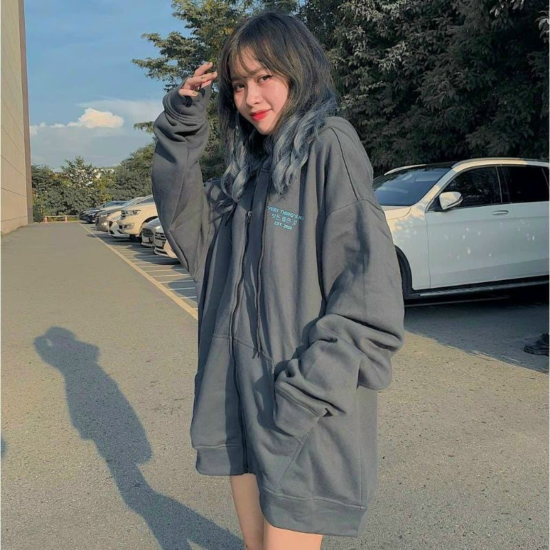 Áo khoác nữ form rộng có zip khoá kéo kiểu hàn, mẫu áo khoác hoodie chất nỉ ngoại nữ