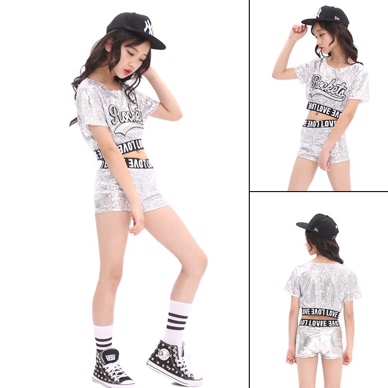 Kids Street Dance Wear Girls Performance Sequins Modern Hip Hop Clothes