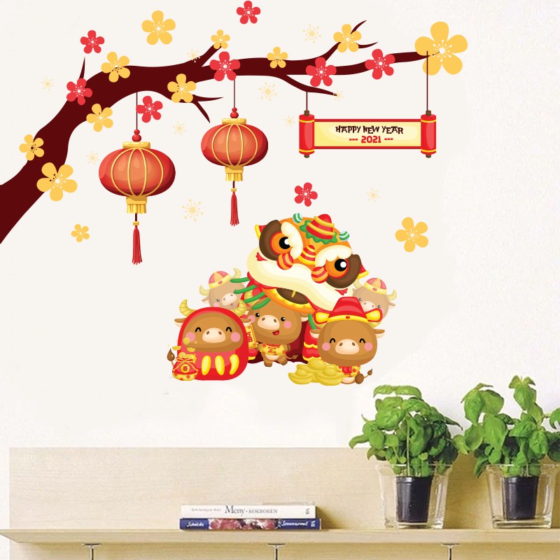 Decal Dán Trang Trí Phòng | Tranh Dán Tường Chủ Đề Cành Mai Tết