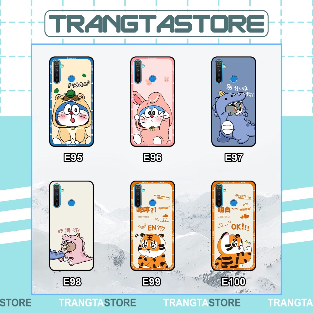 Ốp Realme 5 / 5i / 5 Pro / C3 in hình cặp đôi doremon, hổ, khủng long dễ thương