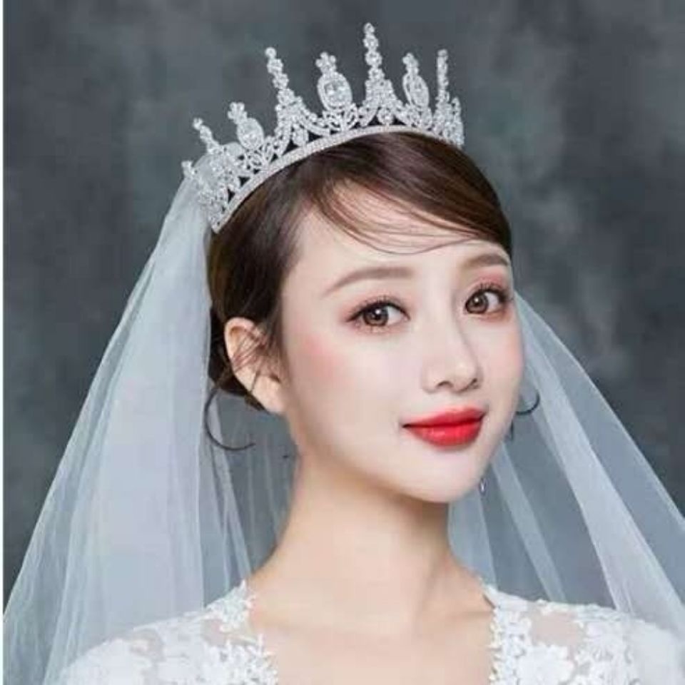Vương Miện Cài Tóc Đính Đá Zircon Sang Trọng Phong Cách Âu Mỹ Cho Cô Dâu