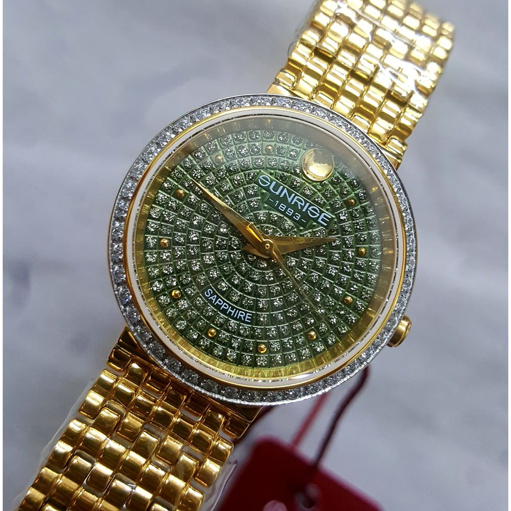 Đồng hồ Sunrise nữ L9908AA-G-XL đính đá Swarovki lấp lánh, kính saphire chống trầy