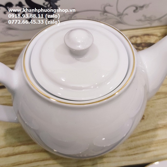Bộ bình tách trà gốm sứ Minh Long viền vàng - bộ bình tách trà gốm sứ minh long