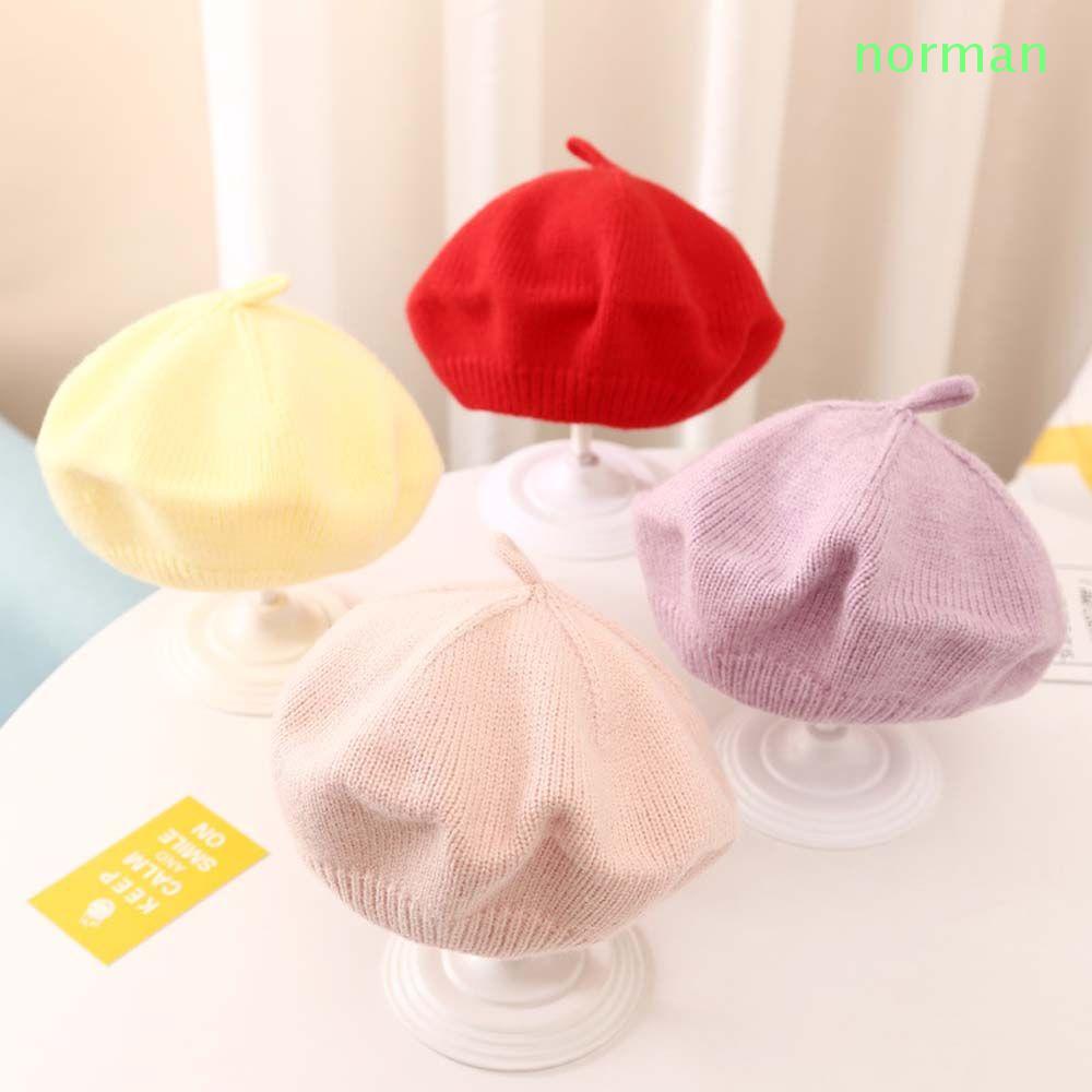 Mũ nồi đan len màu trơn kiểu dáng cổ điển cho bé gái
