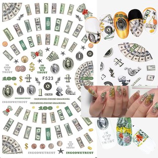 Nail Sticker Tiền Đô La USD - Hoa Văn Hình Tiền theo Phong cách châu Âu và Mỹ