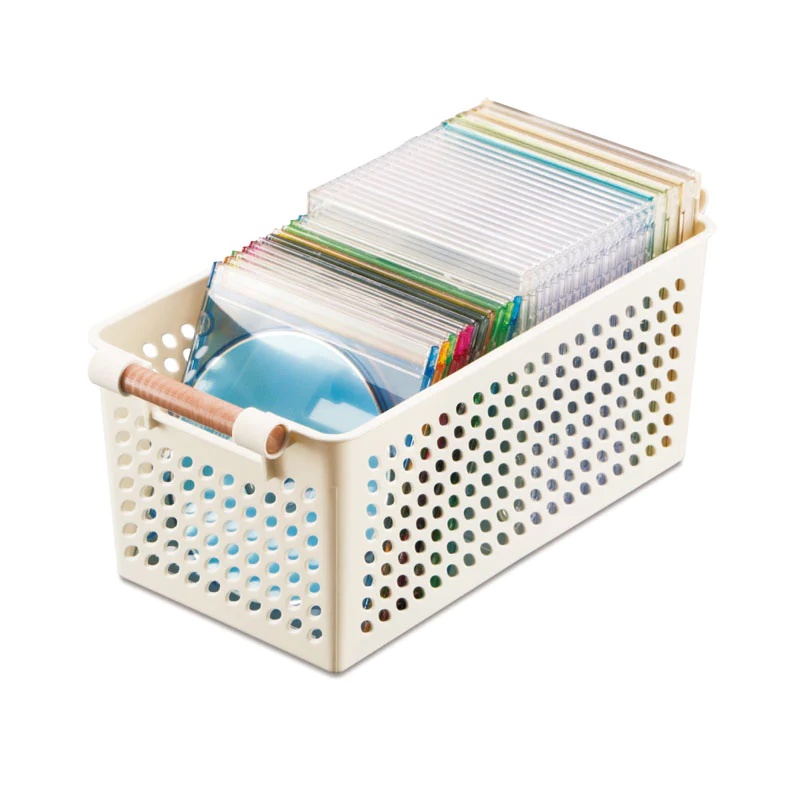 Daiso Giỏ Quai Gỗ Size L I Basket With Wood Like Design 30.5 cm x 14.9 cm x 13.1 cm