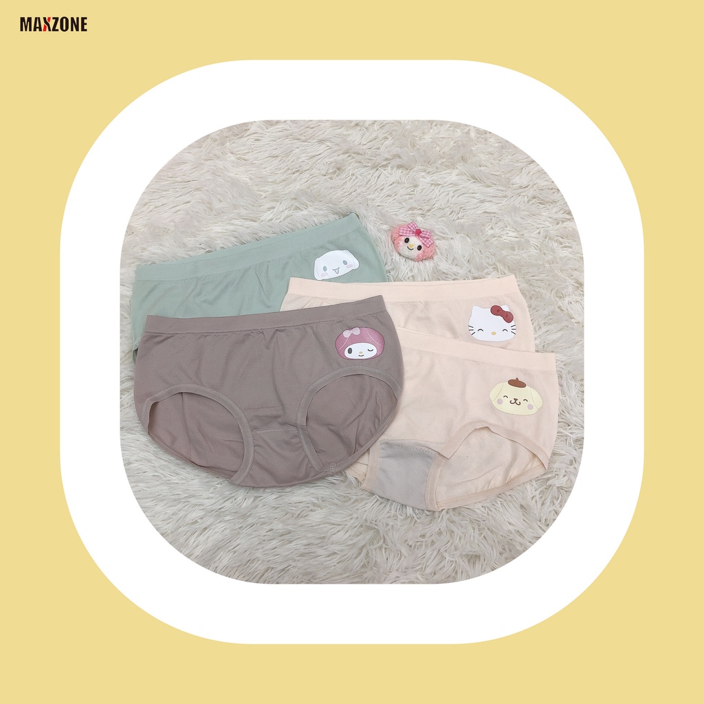 Maxzone Set 4 Quần Lót Cotton Không Để Lại Dấu Vết Kháng Khuẩn In Hình Sanrio Kuromi Melody Cinnamoroll Pompom Purin Cho Nữ