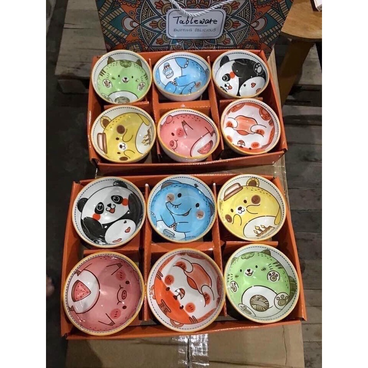 Bộ 6 Chén Sứ Họa Tiết Kèm 6 Đôi Đũa