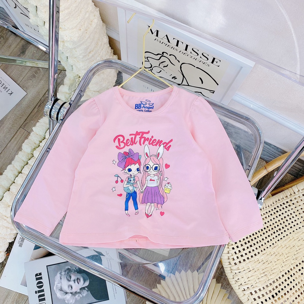 Áo thun dài tay thương hiệu BB Angel chất liệu cotton mềm mịt, hình in best friend siêu đẹp cho bé gái