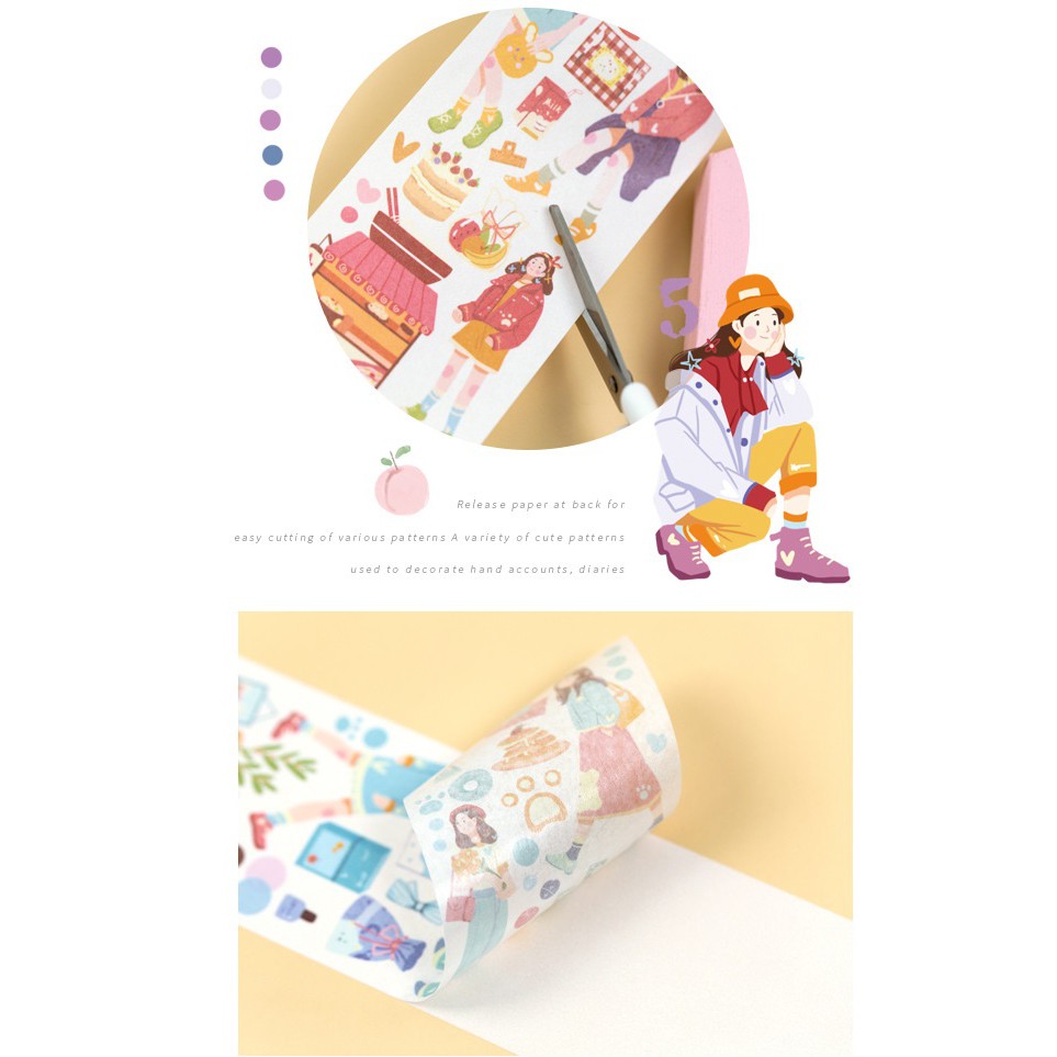 [TẶNG TẤM CHIẾT TAPE] Băng dính giấy washi Cô gái dạng tấm WT304