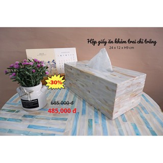 Hộp Khăn Giấy Khảm Trai Chỉ Trắng