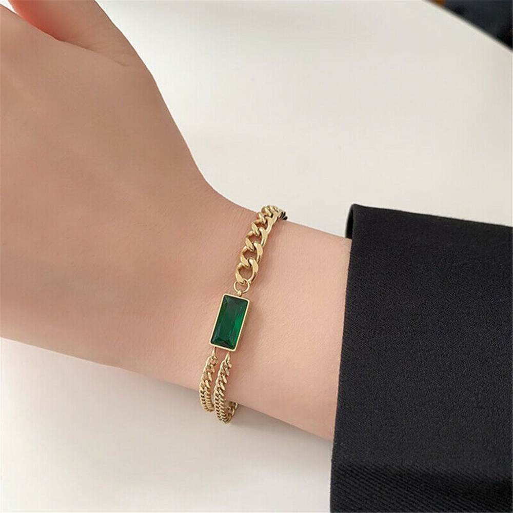 Vòng tay chuỗi hạt đá ngọc lục bảo hình vuông khí chất cao cấp cho nữ
