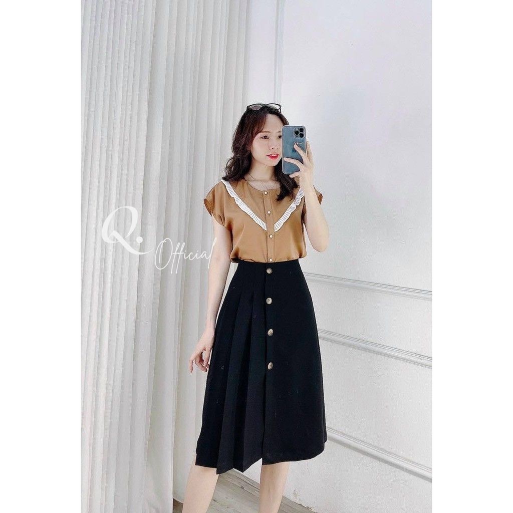 Chân váy xếp ly dáng dài nữ cạp cao siêu xinh