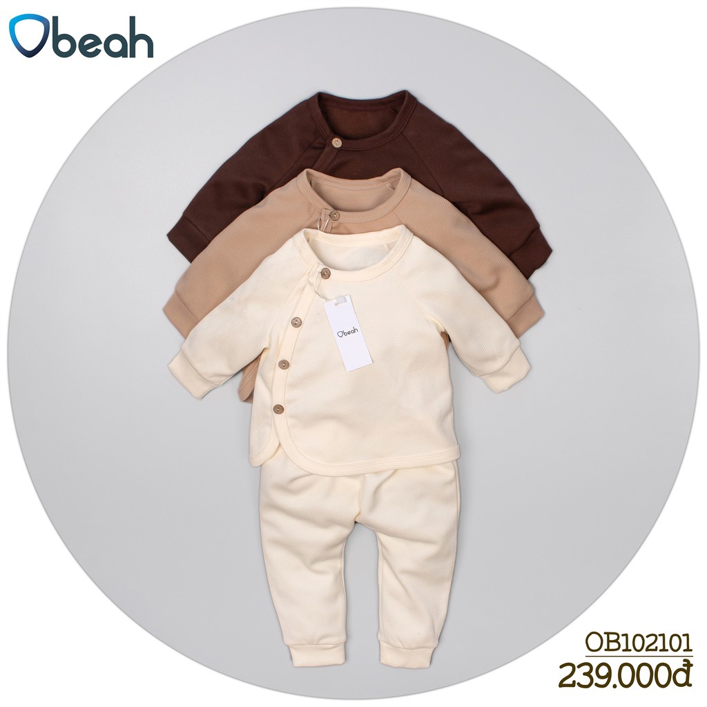 Bộ dài tay cài chéo cho bé thu đông chất liệu cotton tổ ong thương hiệu Obeah OB102101