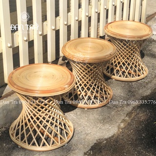 Ghế đôn mây xoắn, đôn tròn gác chân xoắn ốc, ghế đôn mây thư giãn tự nhiên, ghế mây đan trà, nội thất mây tre đan