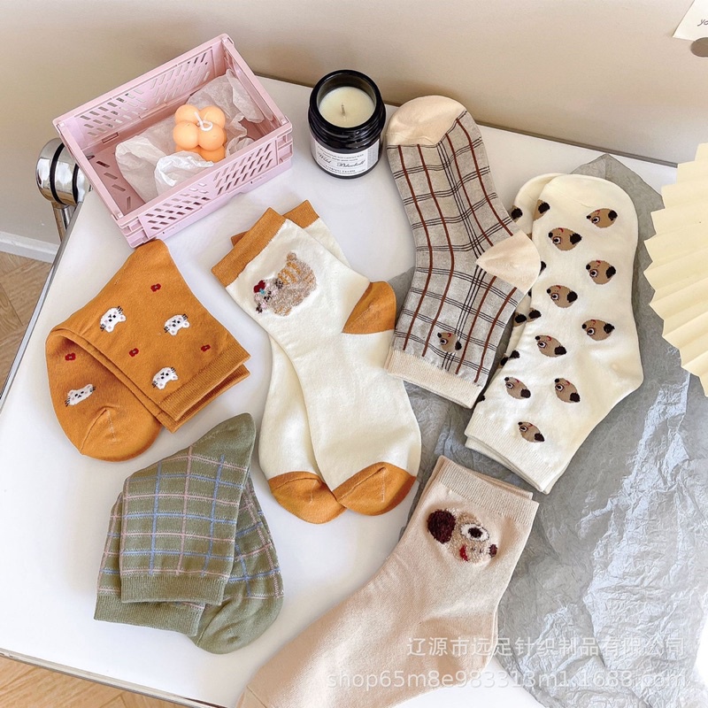 Tất nữ vớ nữ cao cổ hoạt tiết puppy dễ thương phong cách Hàn Quốc , Tất cao cổ hàn quốc