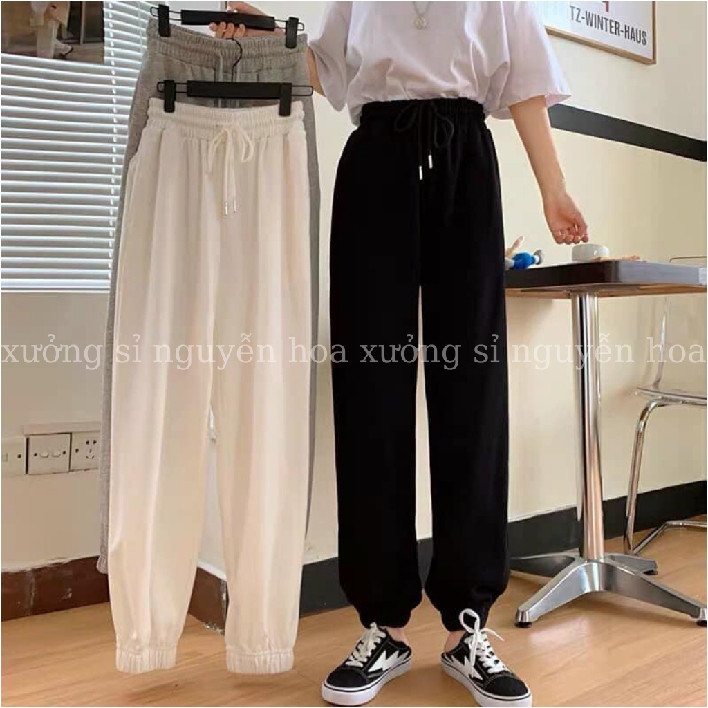 Quần bom bo ống jogger thu đông màu xám đen trắng form rộng unisex dành cho nam nữ xưởng sỉ nguyễn hoa