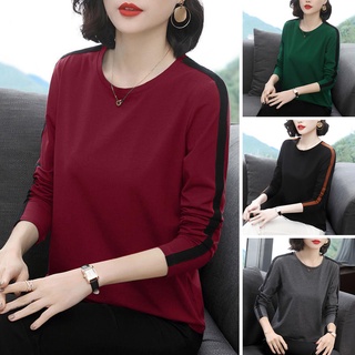 Áo thun tay dài cổ tròn thời trang thu đông cho phụ nữ trung niên