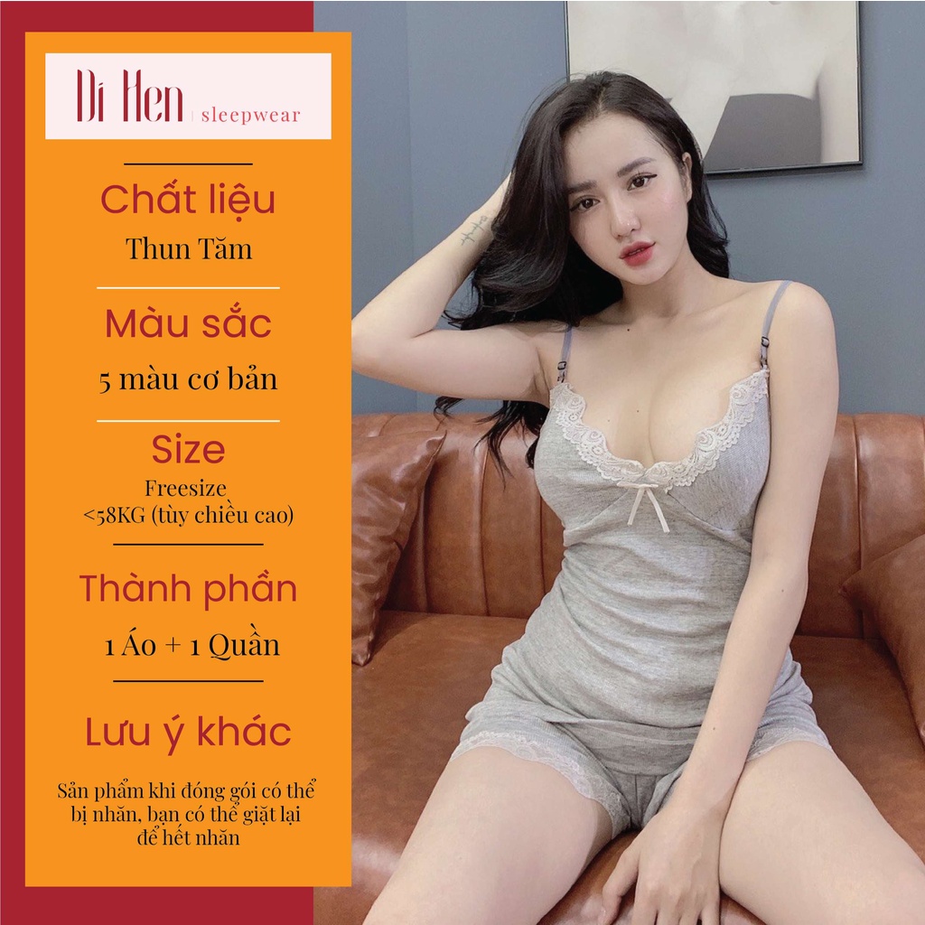 Bộ đồ ngủ 2 dây Ren đùi cộc tay sexy gợi cảm -🎀FREE SHIP🎀 -Quần áo mặc nhà nữ quyến rũ, mềm mịn, mát mẻ - DihenSleewear | BigBuy360 - bigbuy360.vn