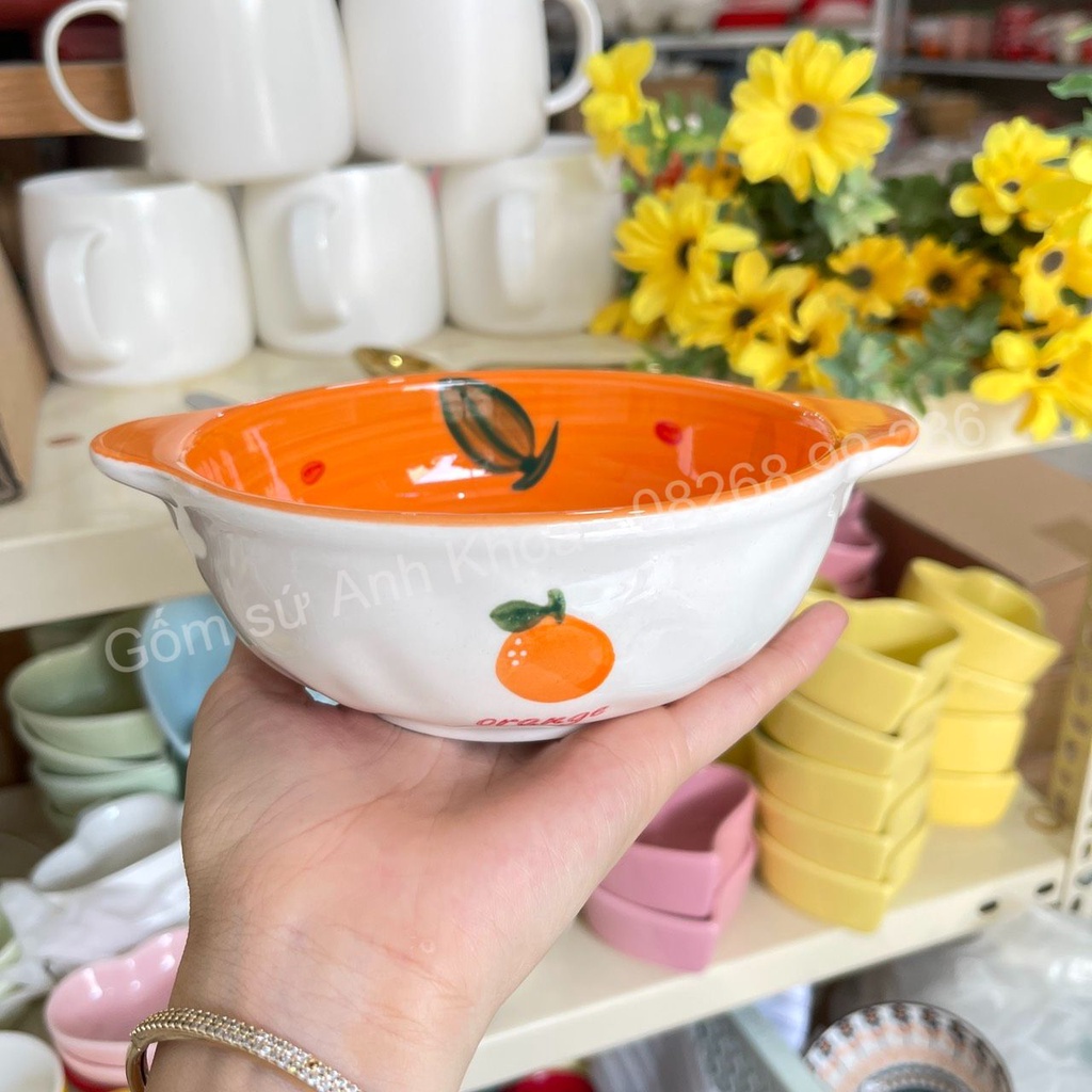 Set bát đĩa sứ 16 món quả cam xinh yêu,Chén Dĩa Sứ Bát Ăn Cơm Decor trang trí món ăn gia đình.