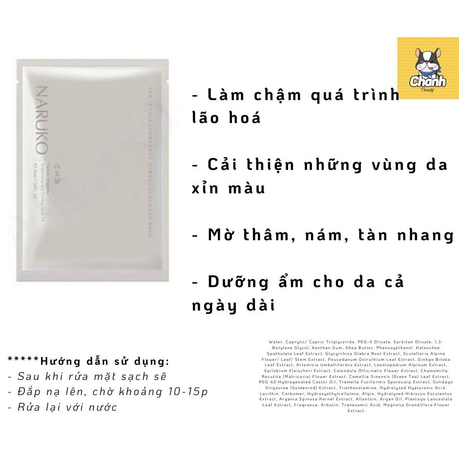 Mặt nạ bạch ngọc lan Naruko Taiwan Magnolia Brightening &amp; Firming Mask EX x 1 Miếng