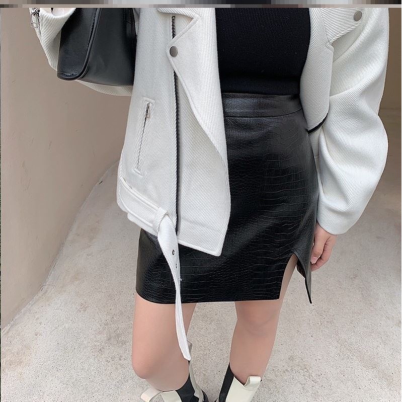 Chân Váy Da Vân Cá Sấu Xẻ Tà Thời Trang Becky sexy quyến rũ