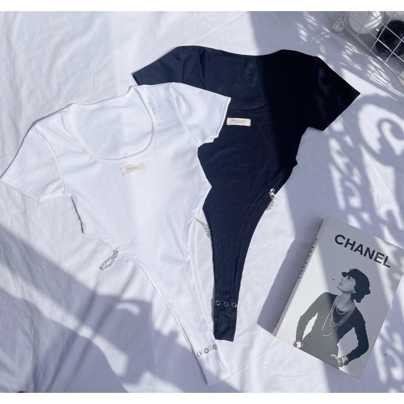 Áo Bodysuit ôm cổ U phối xích eo - Kèm hình thật