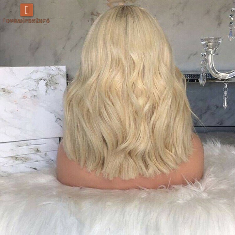 LV△ Women Blonde Wig Short Curly Wavy Synthetic Hair High Temperature Fiber Full Wigs