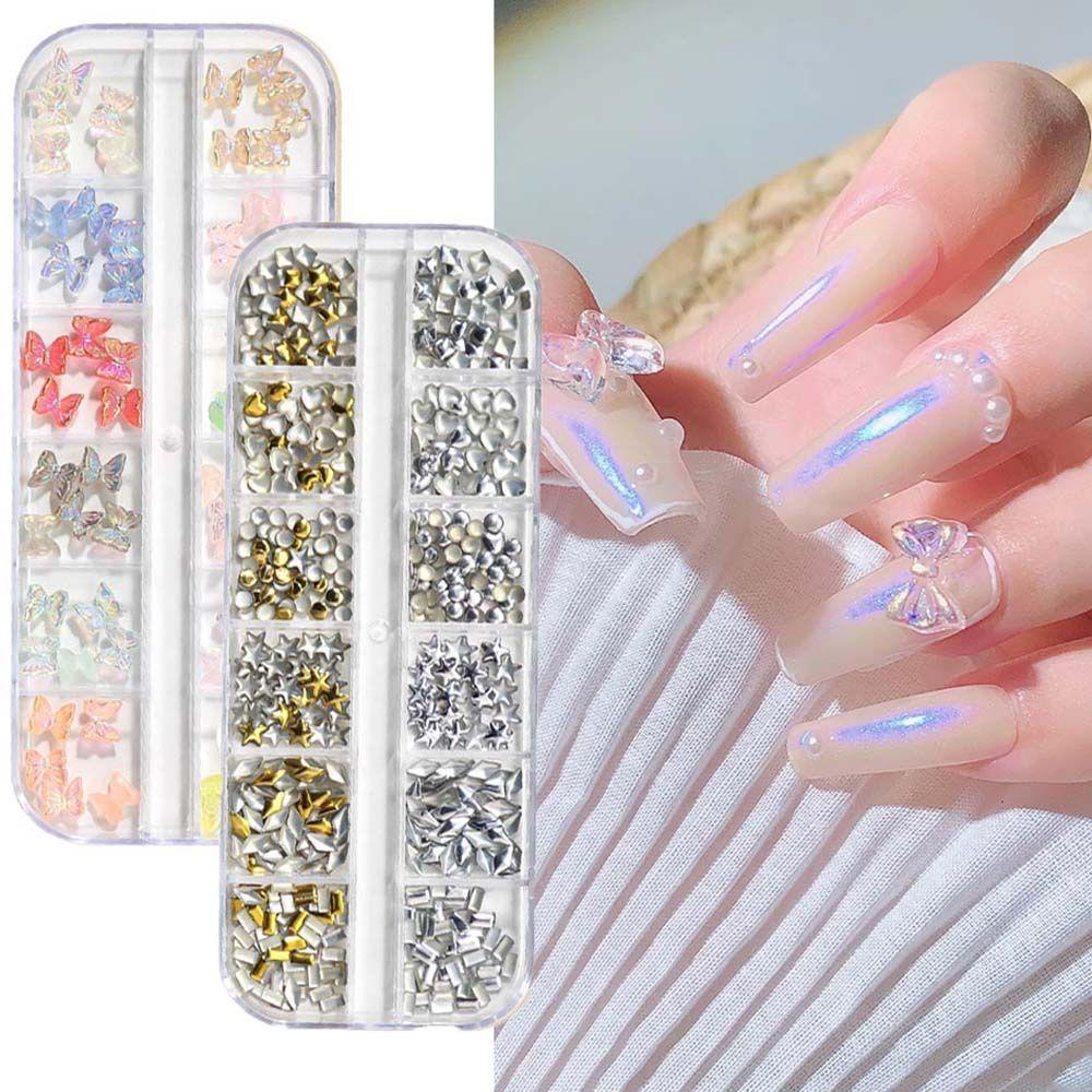 Miếng Dán Móng Tay 3D Hình Vỏ Sò / Lông Vũ / Vỏ Sò Đính Đinh Tán Dễ Thương|Kim Sa Hình Trái Tim Trang Trí Móng Tay DIY