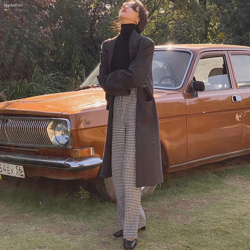 Quần ống rộng họa tiết kẻ sọc ca rô phong cách cổ điển thời trang cho nữ