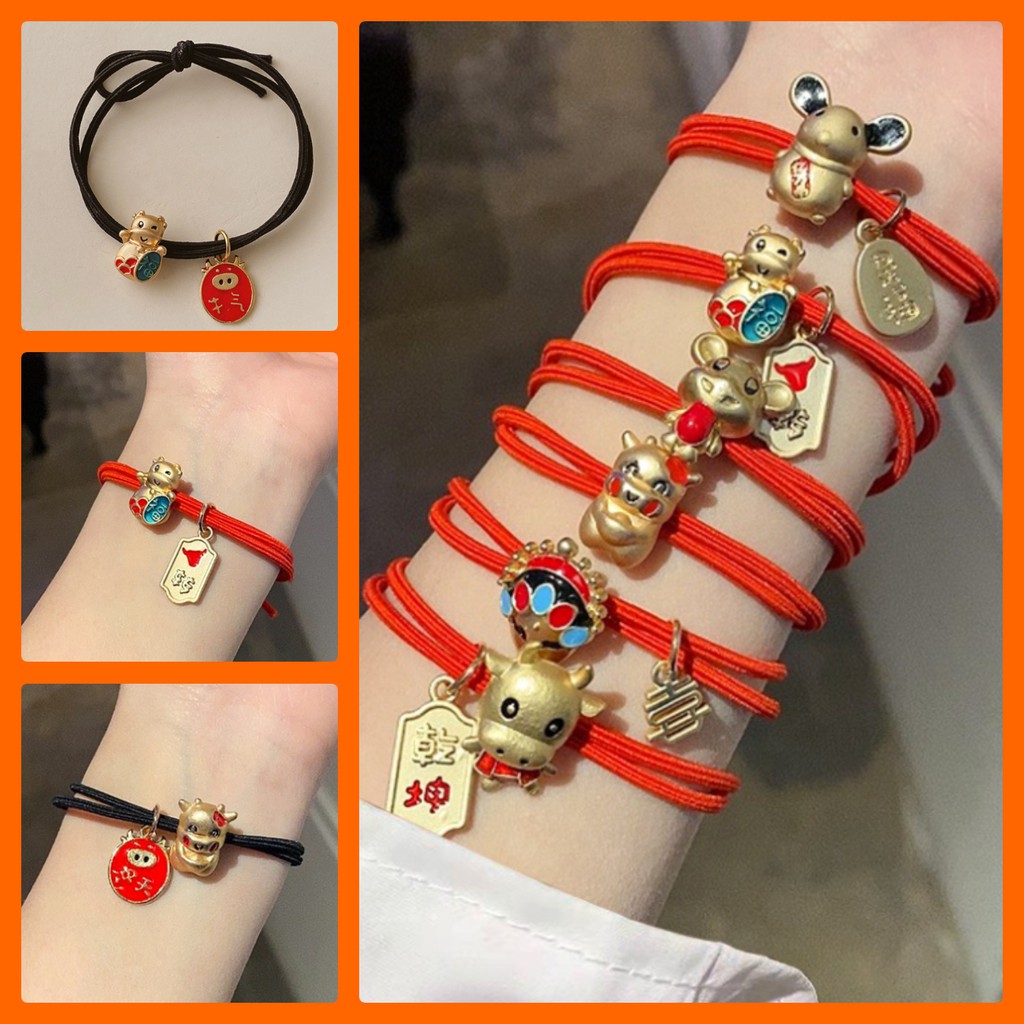 [Mã FAMAYFA giảm 10K đơn 50K] Vòng tay charm đẹp, cột tóc may mắn năm mới hình mèo thần tài và trâu vàng cao cấp | BigBuy360 - bigbuy360.vn