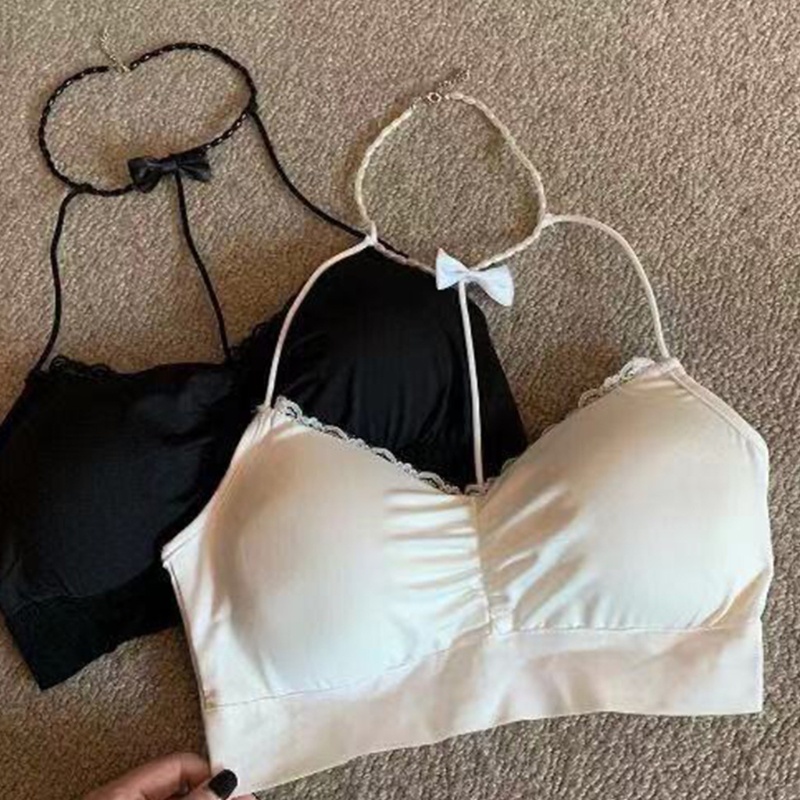 Áo Croptop Hai Dây Cổ Chữ V Thắt Nơ Đính Ngọc Trai Giả Gợi Cảm Cho Nữ