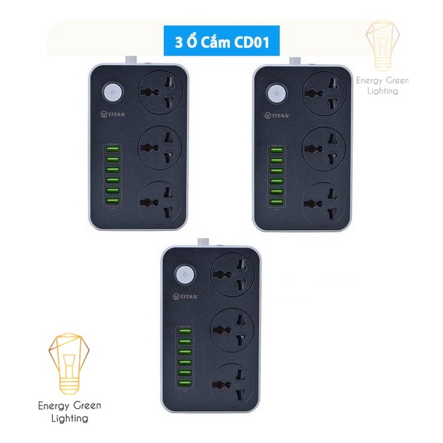 Combo Bộ 3 Ổ cấm điện Energy Green Lighting thông minh 6 USB sạc nhanh 3.4A siêu chịu tải chịu nhiệt công suất cao