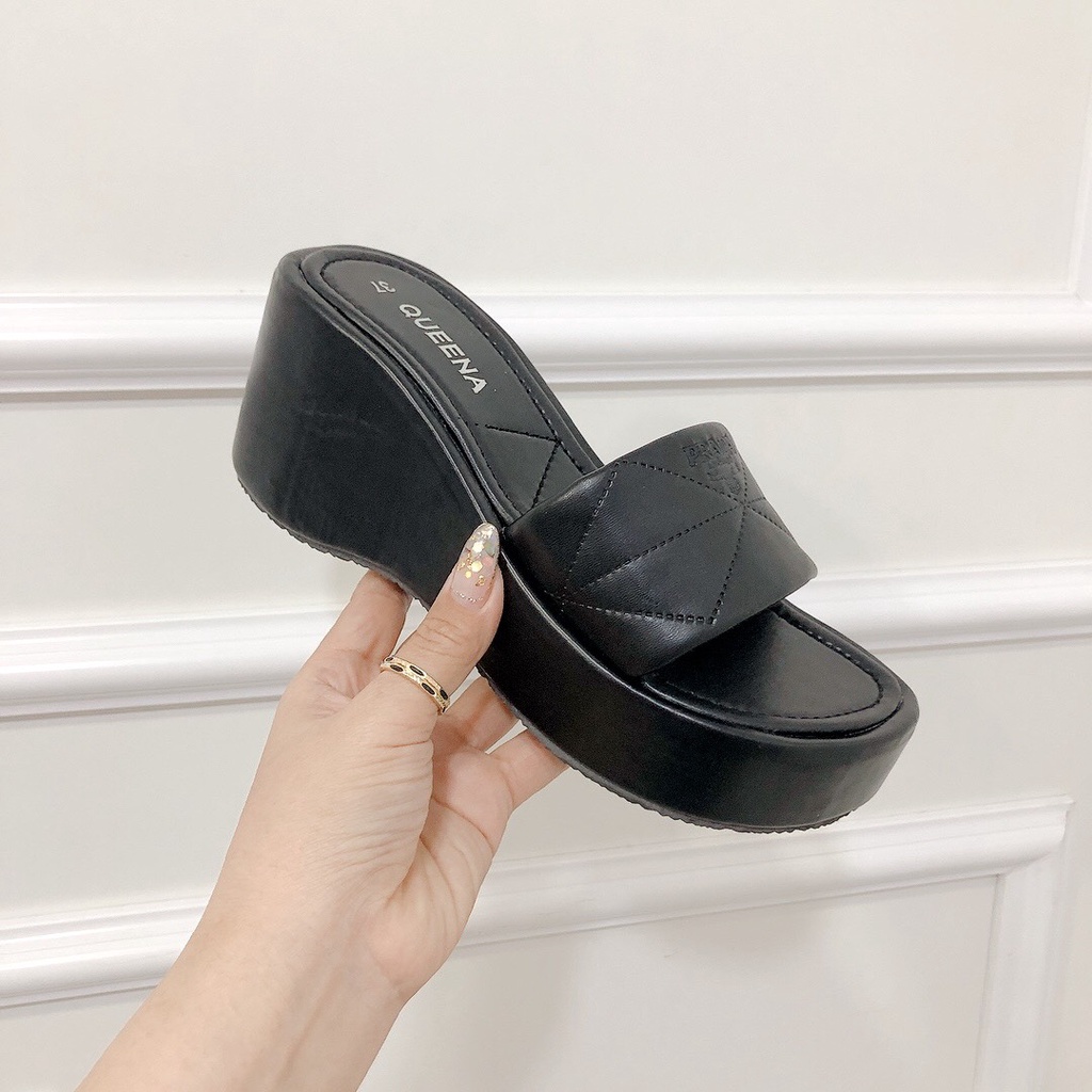 Dép đế xuồng quai trần chỉ chữ PD mũi tròn 8 phân cao cấp da mềm cực êm chân thiết kế trẻ trung thời trang