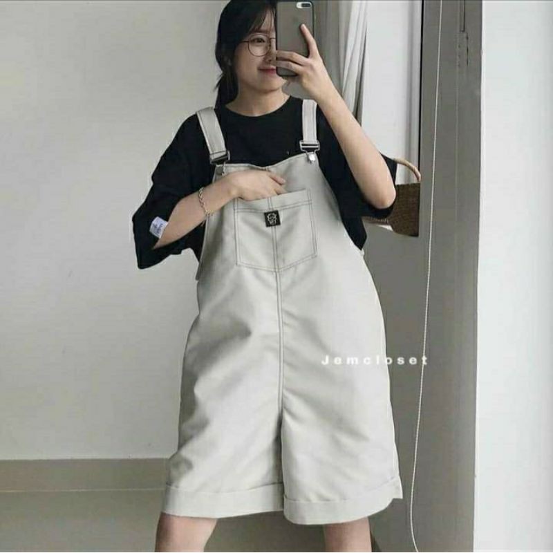 Quần yếm kaki short chỉ nổi siêu xinh xắn