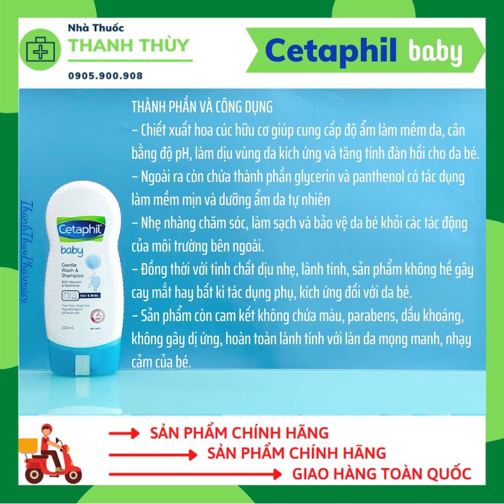 CETAPHIL BABY GENTLE WASH &amp; SHAMPOO 2in1[Chai 230ml] Sữa Tắm Gội Toàn Thân Dịu Nhẹ Cho Bé