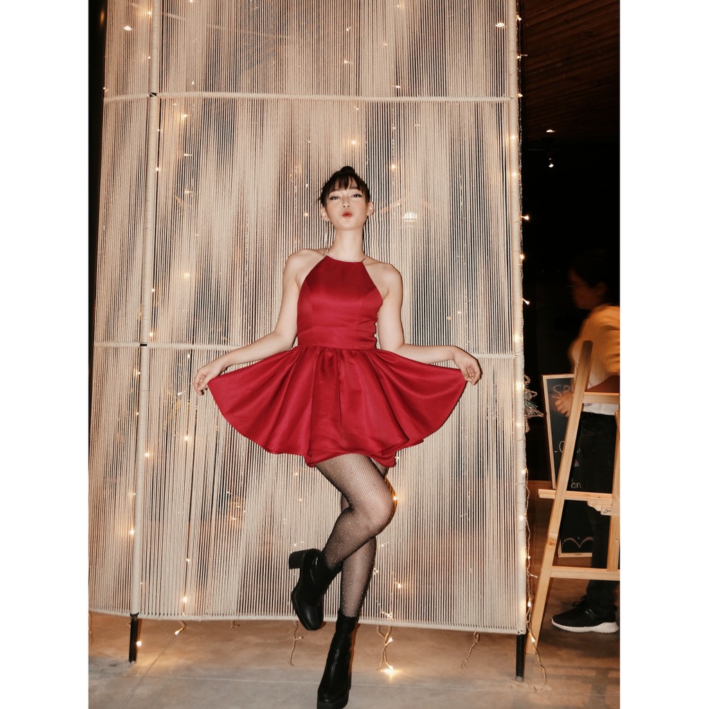 Đầm yếm satin YOOF dây đính đá - Fiona Dress