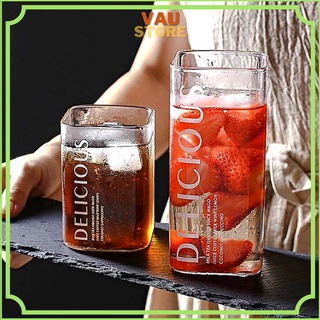 Ly thủy tinh vuông đẹp trong suốt 400ml chịu nhiệt cao cấp cốc thủy tinh dễ thương uống nước uống cafe VAUSTORES