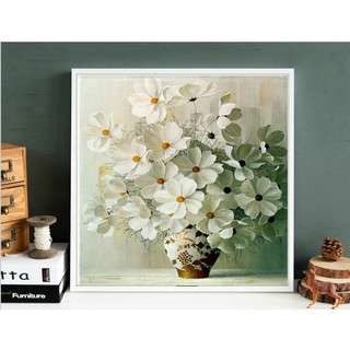 Tranh Thêu Chữ Thập Chỉ Lụa Thêu Kín Chưa Thêu Hoa Cúc Thanh Lịch MHH0809