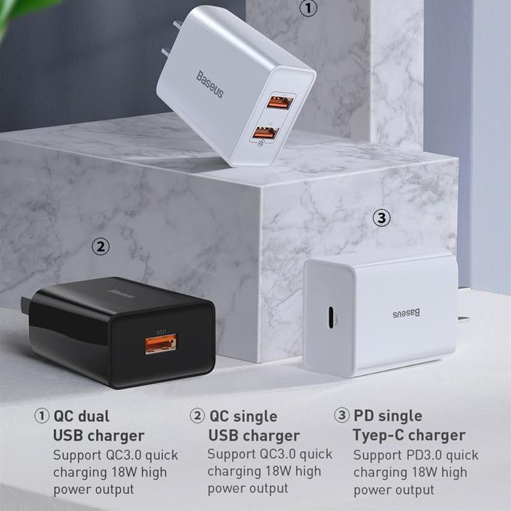 Cóc củ sạc nhanh 18W 2 cổng USB Type A hiệu Baseus Speed Mini hỗ trợ sạc nhanh 3A chuần QC 3.0 - Hàng chính hãng