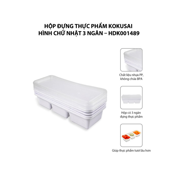 Hộp đựng thực phẩm Kokusai Hình chữ nhật 3 ngăn - 5 cái/lốc