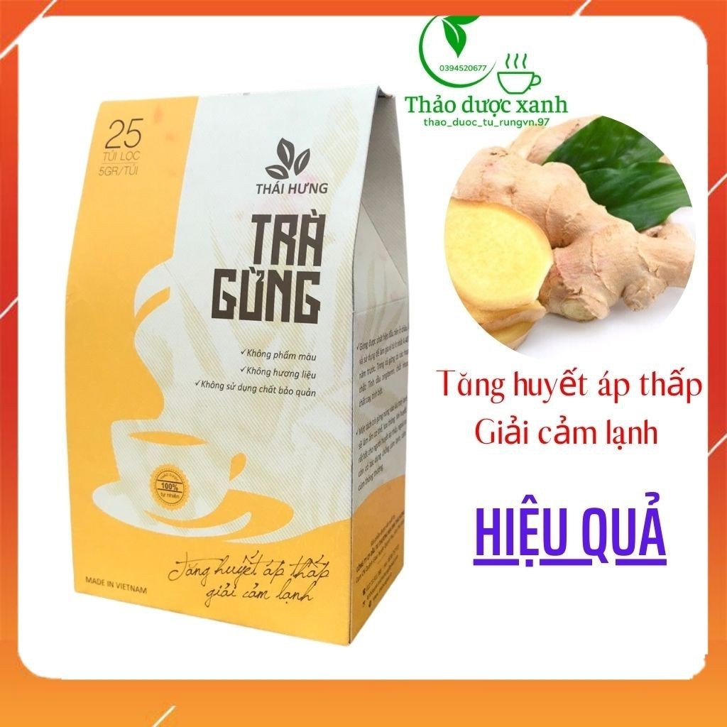 Trà Gừng THÁI HƯNG-Tăng Huyết Áp Thấp.Giải Cảm Lạnh,Cảm Cúm. 25 túi lọc 5gr