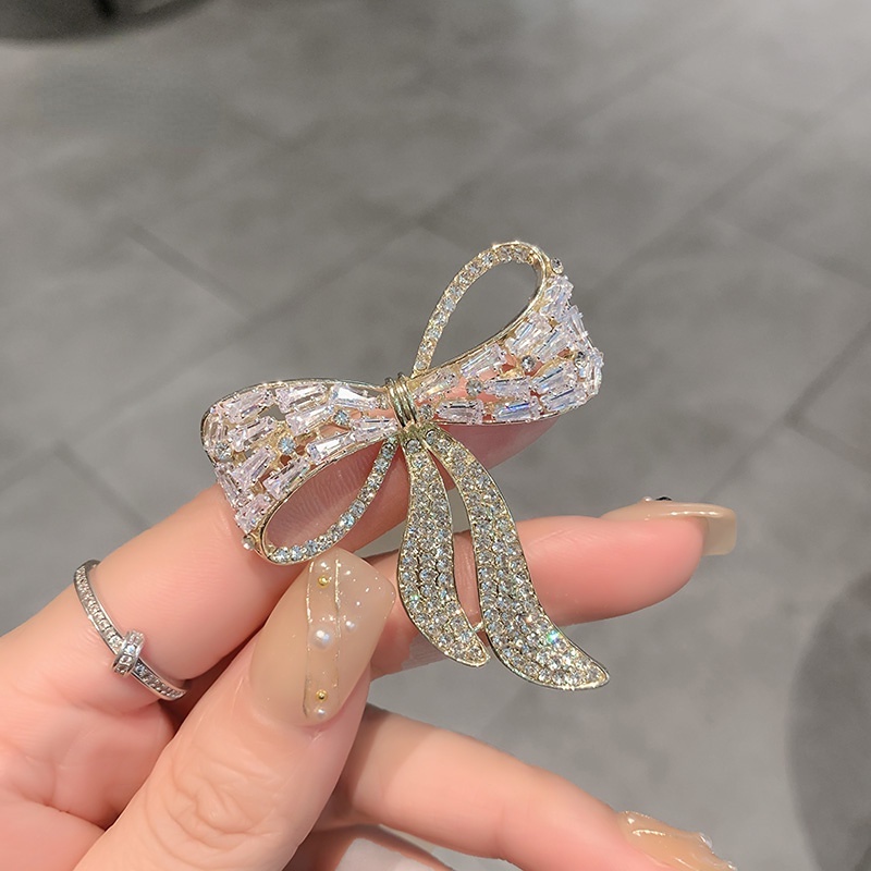 Trâm Cài Áo Hình Nơ Đính Đá zircon Đơn Giản Thời Trang Chống Ánh Sáng Cho Nữ