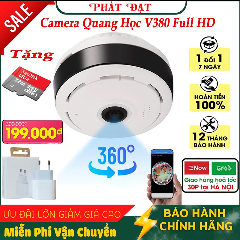 Camera IP Wifi ốp trần không dây V380 Pro Full HD Góc Quay toàn cảnh Siêu Rộng 360° hình ảnh toàn cầu chân thực siêu nét